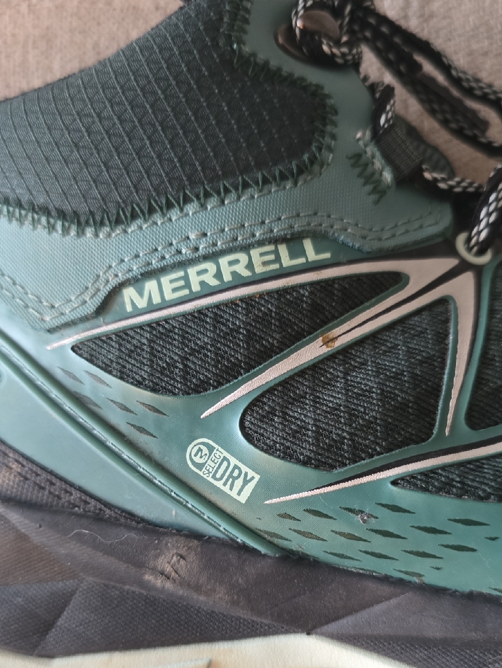 Merrell Black and Dark Green Trail Shoes - Picture 4 of 9